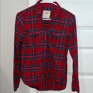 Abercrombie & Fitch Red Tartan Plaid Shirt - Perfect for Holidays or Christmas!